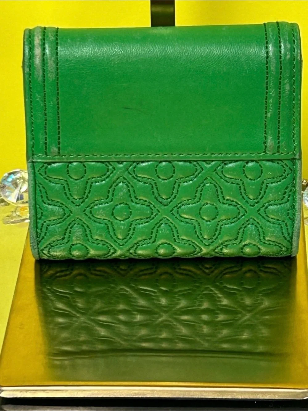 Tory Burch Green Leather Embossed Bifold Wallet